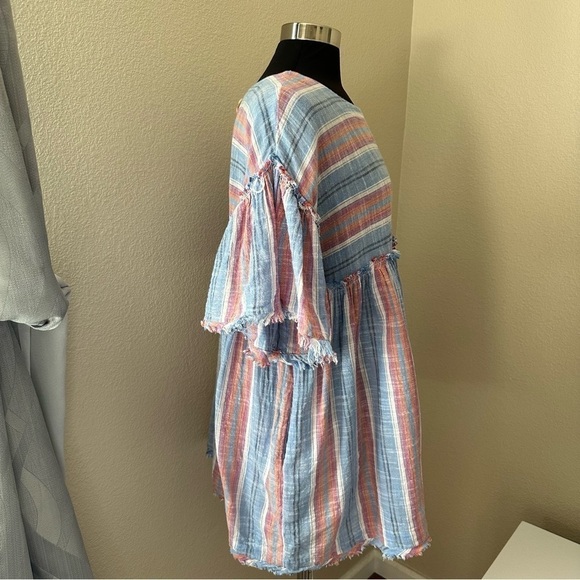 Free People Raw Hem Striped Babydoll Lightweight Blouse - Picture 5 of 13